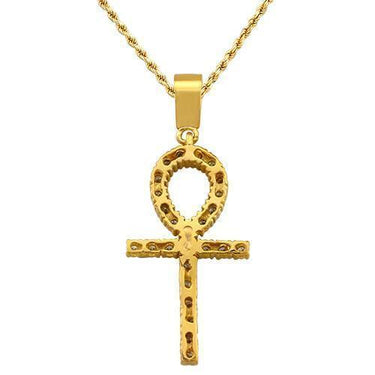 White, Yellow Diamond Ankh Pendant in 14k Yellow Gold 1.10 Ctw